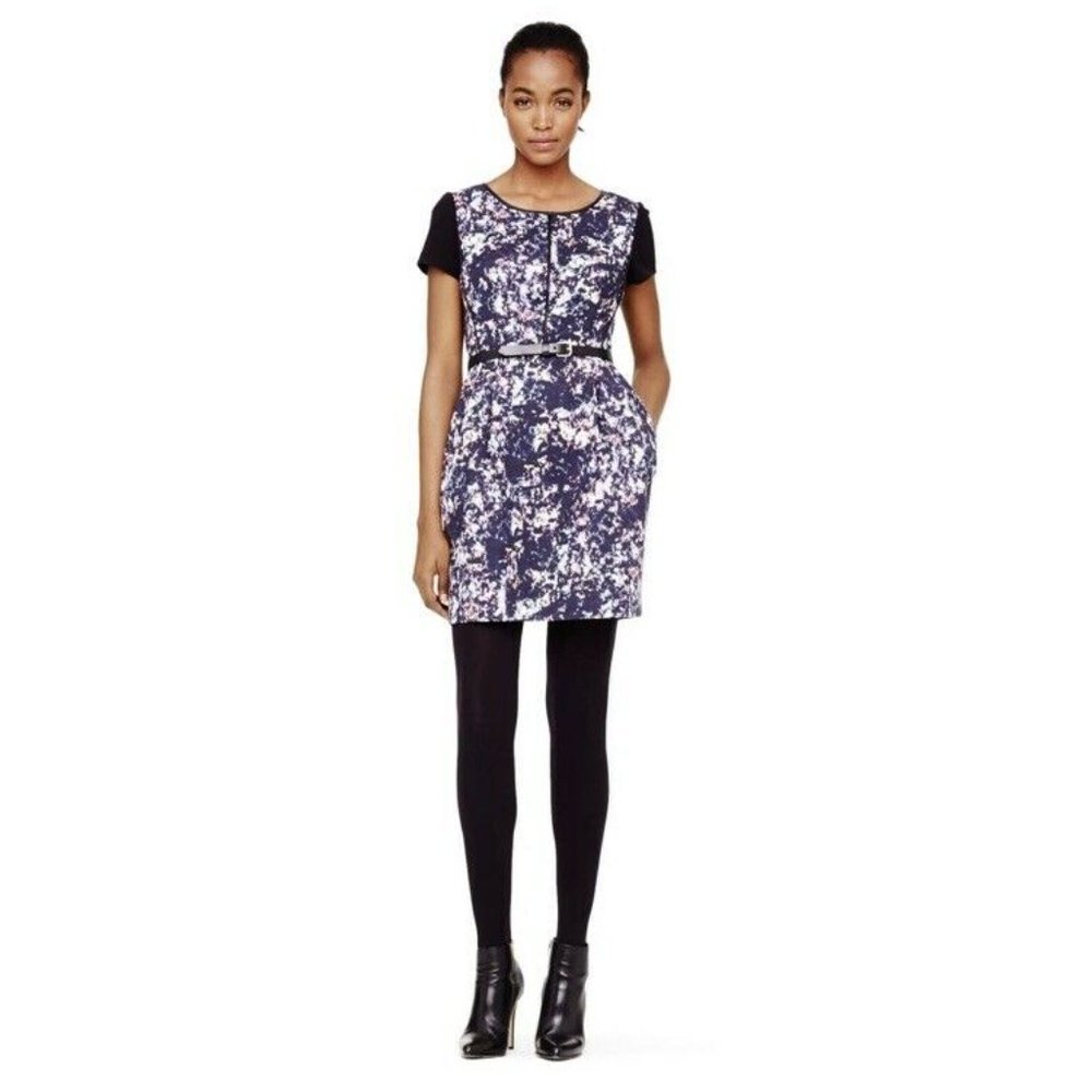 CLUB MONACO Shayla Black Dress Abstract Print & faux leather size 4